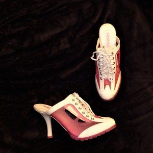 New PAPRIKA Dating Fuchsia Pink White Lace-up Mules Heels 8